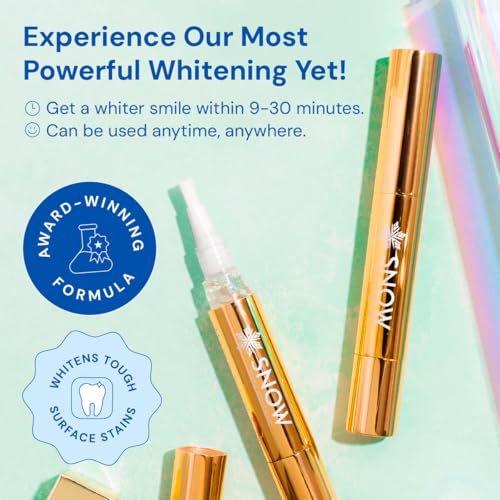 SNOW Extra Strength Teeth Whitening Pen | Hydroxyapatite | Dual Whitening Complex of Hydrogen Peroxide and Carbamide Peroxide | Coffee Wine Tea Stains | Fluoride Free | Peppermint | 2 Wand, 4ml