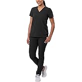 Adar Addition Scrubs Set for Women - Stretch V-Neck Scrub Top & Skinny Cargo Scrub Pants, 10 Pockets