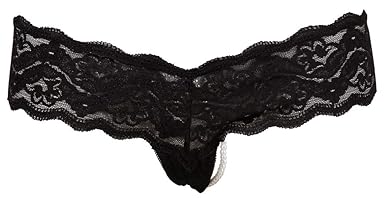 Feuchtalarm - Riostring aus Blütenspitze und Powernet, mit Perlenkette im Schritt - Damen Slip String Tanga Perlenstring Micr