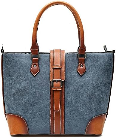 Women's Vintage Handbag Genuine Leather Tote Shoulder Bags Crossbody Bag (Blue)