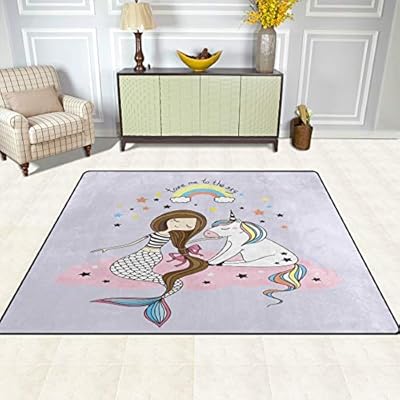 ALAZA Cartoon Rainbow Cloud Mermaid Unicorn Star Area Rug Rugs for Living Room Bedroom 5'3"x4' 51UwO7ovc3L