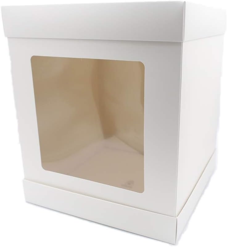 Olbaa12" wide 14" tall cake box. 8"x 8" viewing window. Strong and sturdy for cake transport and presentation 10 pack White