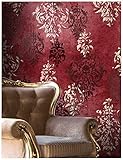 HaokHome 66111 Vintage Red Damask Wallpaper Rolls Crimson Red/Ivory/Brown Retro Textured Wall Decoration 20.8