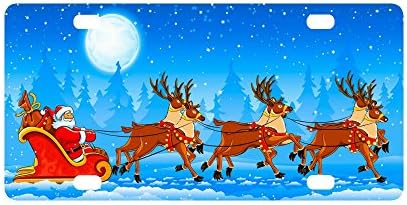 Fashions Merry Christmas Trees and Reindeers Team Durable License Plate Frame Metal Personalized Car Tag 12 X 6 inches (4 Holes)