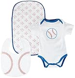 Baby Aspen, Little Slugger Baseball Themed 3 Piece Layette Set, Blue, 0-6 Months