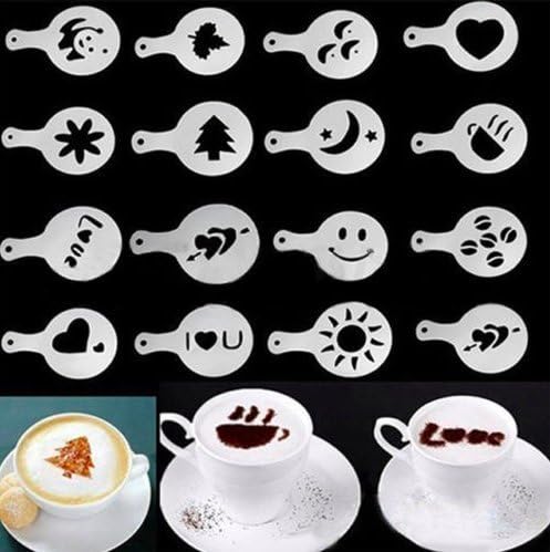 16Pcs Mold Coffee Milk Cake Cupcake Stencil Template Coffee Barista Cappuccino Template Strew Pad Duster Spray Tools