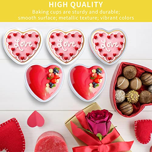 HEYYUMI Mini Heart Shaped Cakes Pans with Lids, 50pcs 3.4oz Disposable