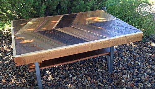 Reclaimed Wood Chevron Coffee Table with Flatiron Legs and Shelf - 2 sizes