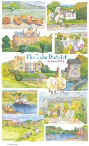 Emma Ball THE LAKE DISTRICT Cotton Tea Towel Design, Black