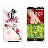 Slim Light Weight 2 piece Snap On Non-Slip Matte Hard Design Rubber Coated Rubberized Case With Premium Protection For LG G2 VS980 (Verizon Version Only) - Pink Cherry Blossom - White