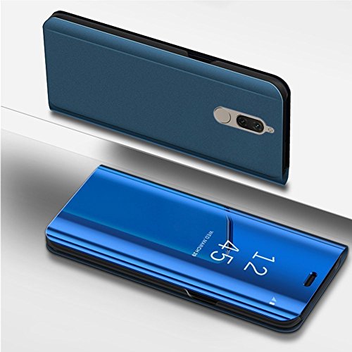 Huawei Mate 10 lite Case,IKASEFU PU Leather Electroplate Plating Stand PC Mirror Flip Folio Cover Ultra Slim Thin Full Body 360 Protective Case for Huawei Mate 10 lite,PC Mirror Blue