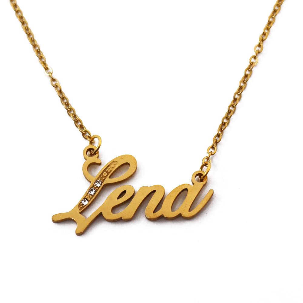 Kigu Name Necklace Lena - Gold Tone - Custom Name Necklace - Personalised Jewellery for Ladies- Customised Jewellery for Girls- Custom Pendant Lena