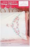 Fairway Stamped Lace Edge Pillowcase, 30 by 20-Inch, Flower Lady, 2-Pack