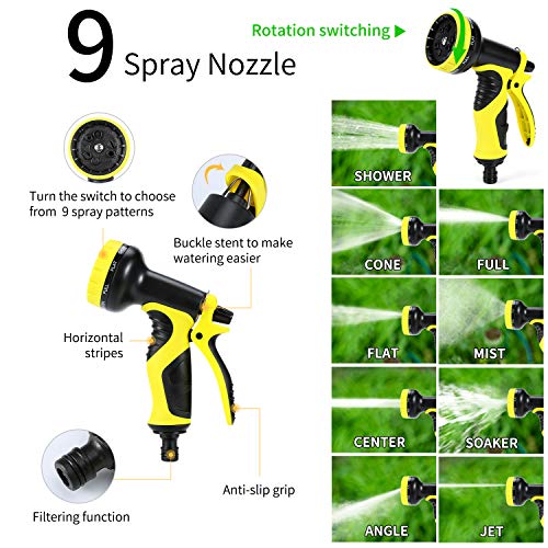 Pimpimsky Garden Hose Expandable 100 feet, Flexible Shrinking Hose with Solid Brass Fittings, Durable Triple Latex Core 9-Pattern Spray Nozzle Stretch Water Hose for Garden Lawn Pet Shower Plant Car