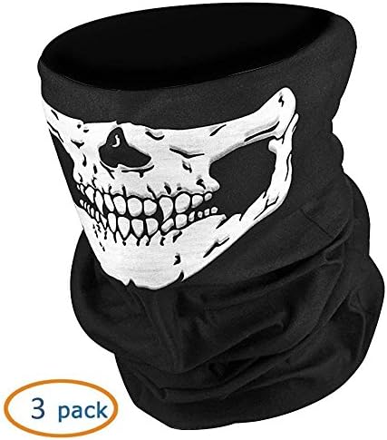 VIGOLA 3 Pack Call of Duty Black Skull Face Tube Mask Neck Gaiter Dust Shield Seamless Bandana Balaclava