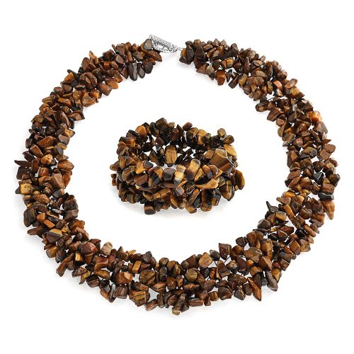 Bling jewelry multi strands simulated tiger eye chips cluster nec…