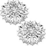 LUXVEER Removable Sparkle Rhinestone Silver Brooch Clips Shoe Decoration Charms for Wedding Bridal Prom Shoes-Crystals 2 Pack