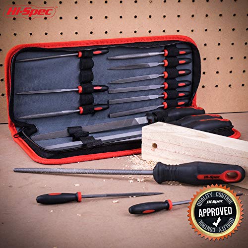 Hi-Spec 16 piece Carbon-Steel File Set with 200mm Flat, Half-round, Round, Triangle Files & 8 x Needle Files for Woodwork, Metal, Model & Hobby Applications