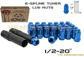 Amazon Com 20 Pc 1 2 20 Blue Tuner 6 Spline Lug Nuts Locking Security Lugs Standard Size Fits Aftermarket Wheel On Jeep Wrangler Liberty Cherokee Tj Yj Automotive