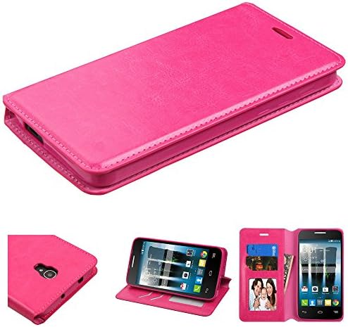 THE SMART CHOICE Leather Card Slot Fold Stand Wallet Case for Alcatel Fierce 4, Alcatel one Touch Allura and Alcatel Pop 4 Plus - Pink