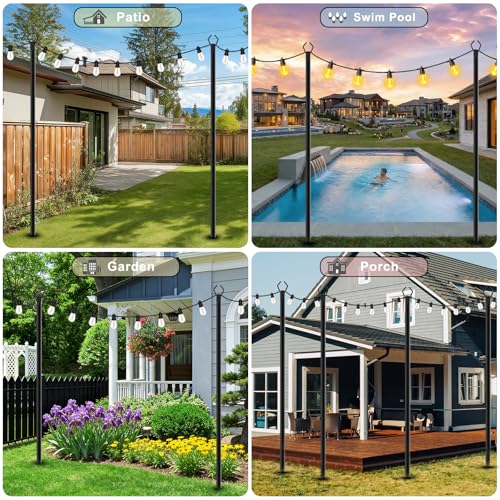 LETIANPAI 8 Pack String Light Poles,10 FT Metal Poles with Fork for Outdoor String Lights,Outdoor Light Poles with Fork,Poles/Post/Stand for Outside
