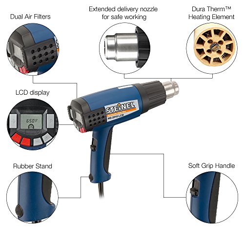 Steinel HG 2310 Case Set - Electronic Heat Gun with LCD Display, 1600 W power tool, temperature and airflow continuously variable, hot air gun with lockable override control, ideal for use on electronics and medical manufacturing, including multiple refle