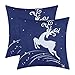 CaliTime Pack of 2 Soft Canvas Throw Pillow Covers Cases for Couch Sofa Home Decoration Christmas Holiday Reindeer Jump with Stars Print 18 X 18 Inches Navy Blue