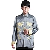 BTRC Mens Oriental Tai Chi Kung Fu Asian Chinese Top Jacket Coat (USA XS - Tag say M, Gray)