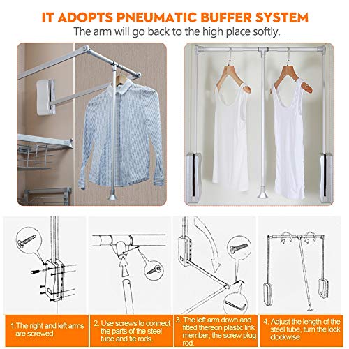 GimiFy Pull Down Closet Rod, Wardrobe Lift Rail Organizer Storage