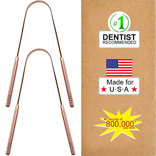 Tongue Scraper, 2 Pack Tongue Scrapers 100% Effective Tongue Cleaner Reusable Dishwasher Safe Dental Tongue Scraper with Handy Carrying Store Case - New Copper