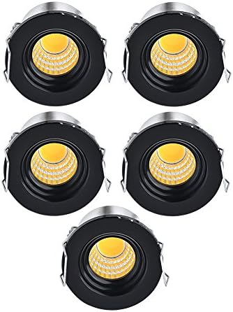 3W 5Pack Mini COB LED Lights,Aluminum Recessed Ceiling/Counter/Cabinets/Cupboard Lighting Fixture Black White Light 6500K