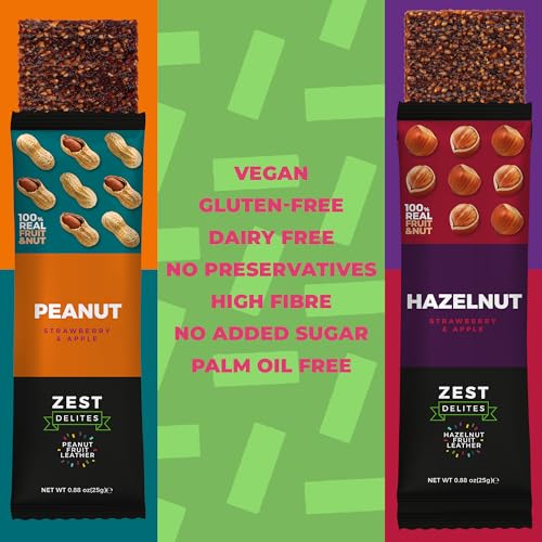 ZEST DELITES FRUIT LEATHER SNACKS WITH NUTS, FRUIT STRIPS, FRUIT ROLL UPS, FRUIT BARS, VEGAN, GLUTEN FREE, FRUIT LEATHER HEALTHY SNACKS BULK PACK, HEALTHY SNACKS FOR ADULTS, 0.88 OZ X 28