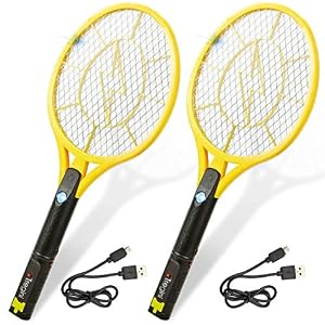 Tregini Large Electric Fly Swatter 2 Pack – Rechargeable Bug Zapper Tennis Racket with Safe to Touch Mesh Net and Built…