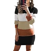 Jayscreate Women's Winter Sweater Dress Casual Long Sleeve Crew Neck Loose Shift Slim Fit Soft Warm Knit Elegant Dress
