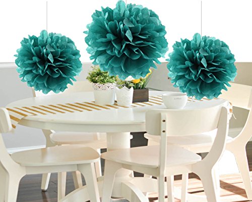 Heartfeel 8pcs teal color tissue paper pom poms flower …