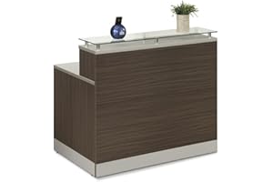 NBF SIGNATURE SERIES NBF Small Modern Reception Desk with Counter - 48" W x 32" D Retail Checkout Counter - Front Desk Reception Counter with 2 Grommet Holes - Countertop Lobby Desk for Office Salon Store (Driftwood)