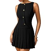 Kaei&Shi Pleated Formal Dress,Sleeveless Drop Waist Mini Dresses,Business Casual Outfits for Women Church Dinner