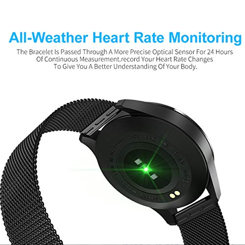 Smart Watch Fitness Tracker Color Screen Heart Rate Sleep Monitor Calorie Counter Pedometer Camera Stainless Steel Black