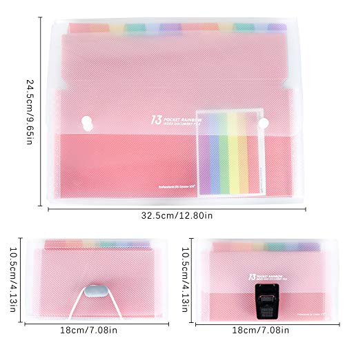 Meetory 13 Pockets Index Expandable File Organizer with Handle -1 Pack A4 Plastic Accordion File Organizer and 2 Pack A6 Mini Document File (Total 3 Pack) with 5 Sheets Index Tag