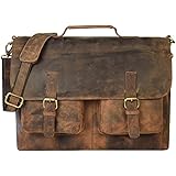kk's 16 Inch Retro Buffalo Hunter Leather Laptop Messenger Bag Office Briefcase College Bag leather bag for men and women