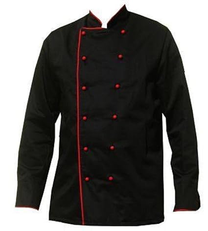 Grevotex Kochjacke Schwarz mit Paspel Rot