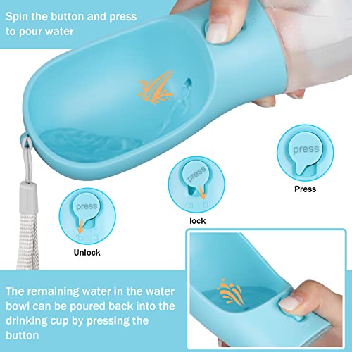 Zivacate Dog Water Bottle, 600 ml Travel Bottle for Dogs, Multifunctional Outdoor Water Dispenser for Dogs and Cats with 100 g Food Container and Poop Bag