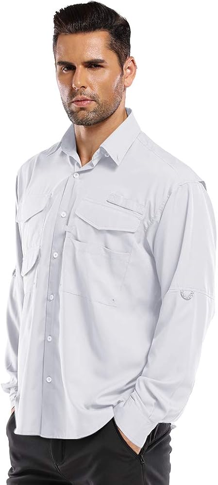 Men's UPF50+ Long Sleeve Shirt, Outdoor Sun Protection Dry Fit Cooling Hiking Fishing Shirts: Clothing