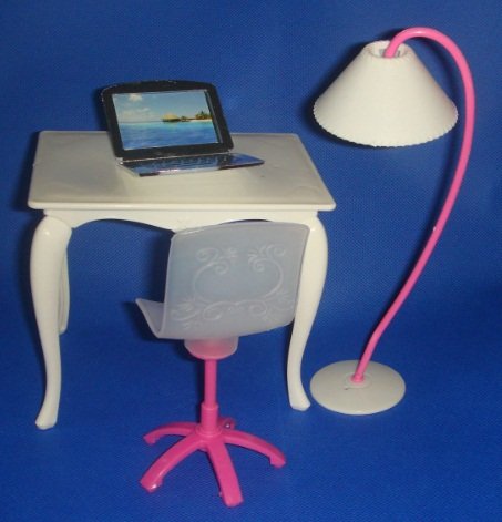 Dollhouse Miniature Plastic 4 pcs Set Office Accessory Table Chair PC Lamp for 29 cm Dolls Play Set Furniture Supply Dollhouse best gift