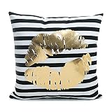 Kingla Home Black Stripes Golden Lip Pillow Covers Flannel Decorative Throw Pillow Cases 18 x 18 inch Cute Square Cushion Covers