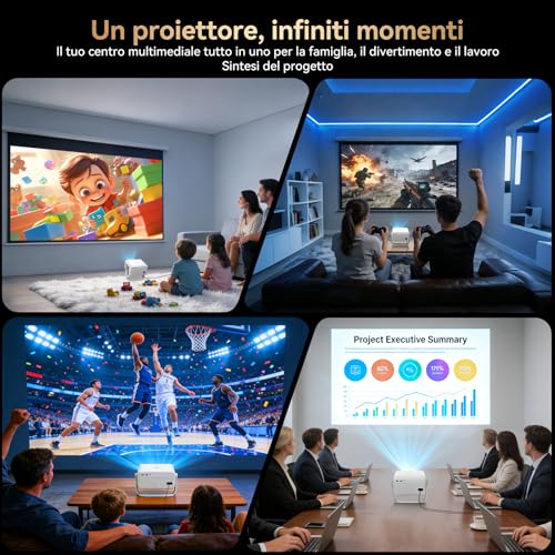 4K Projector 2026 【Compatible with Netflix/360° Rotation】AI Car Focus and Full HD Short Focal Projector Portable Bluetooth WiFi Projector for Home Cinema/Outdoor