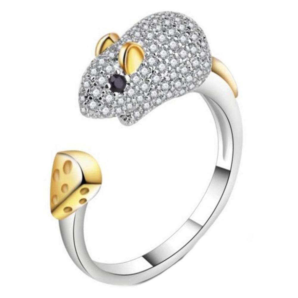 Helen de Lete S925 Sterling Silver Rat Steal Cheese Adjustable Ring