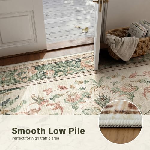 IKALIFE Washable Vintage Living Room Rug, Green, 240 x 340 cm | Large Washable Short Pile Rug with Floral Pattern, Non-Slip, Soft, Ideal for Living Room, Bedroom and Dining Room