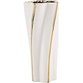 YUSHUIHOME White and Gold Vase, Ceramic Pentagon Vase - Nordic Modern Home Decor for Living Room, TV Cabinet, Office, Temple, Flower Store (Medium)