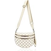 Women's Checkered Crossbody Bag Nylon Fashion Sling Purse, Spacious Fanny Pack Bum Bag with Adjustable Strap for Everyday Use